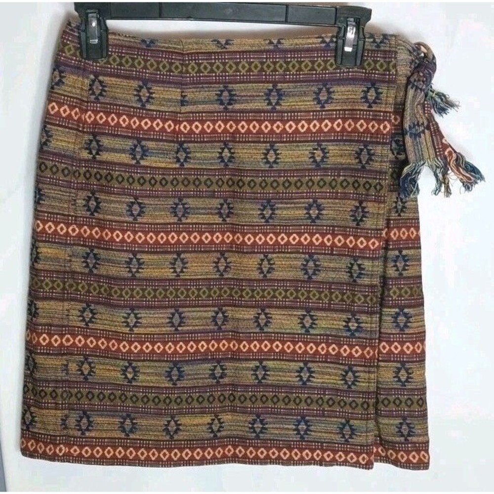 Vintage 90s Wrap Mini Skirt Petite 8 Boho Festival Tribal Woven Cotton Tie Side